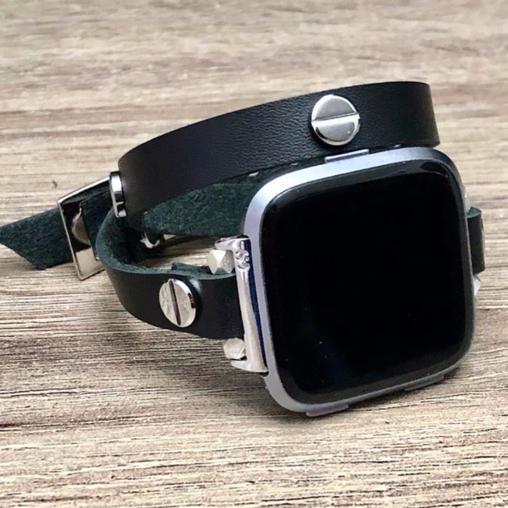 Fitbit Versa Lite Black Double Wrap Leather Strap